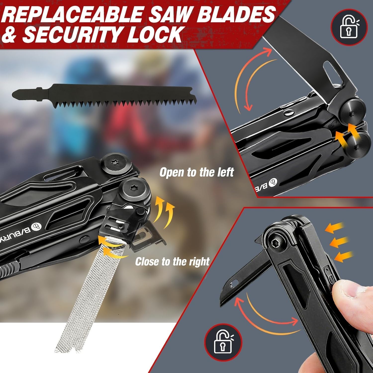 BIBURY Multitool Pliers Pro BI2045AB, Stainless Steel Foldable Multi Tool wit…