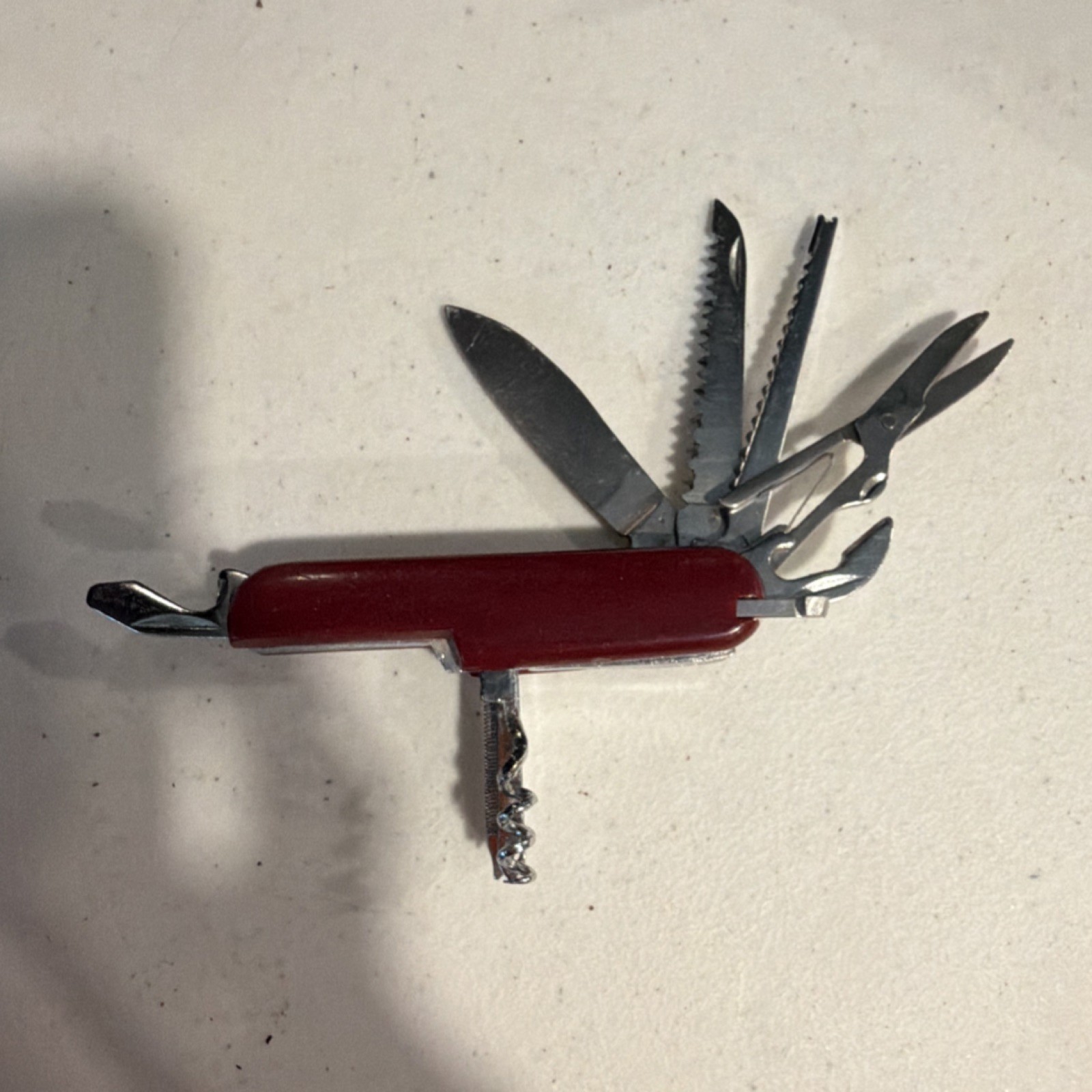 Red 12-Tool Multi-Tool Pocket Knife w/ Scissors Saw Corkscrew Bottle Opener