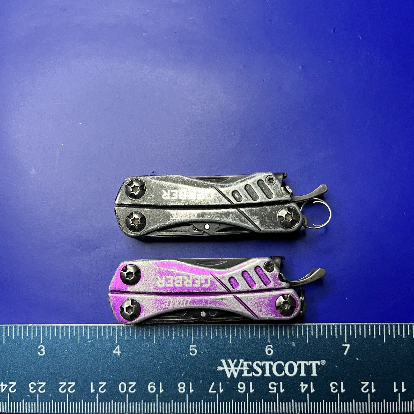 Lot of 2 Gerber Dime Multi-Tools Small Keychain Pliers Knife File Scissors
