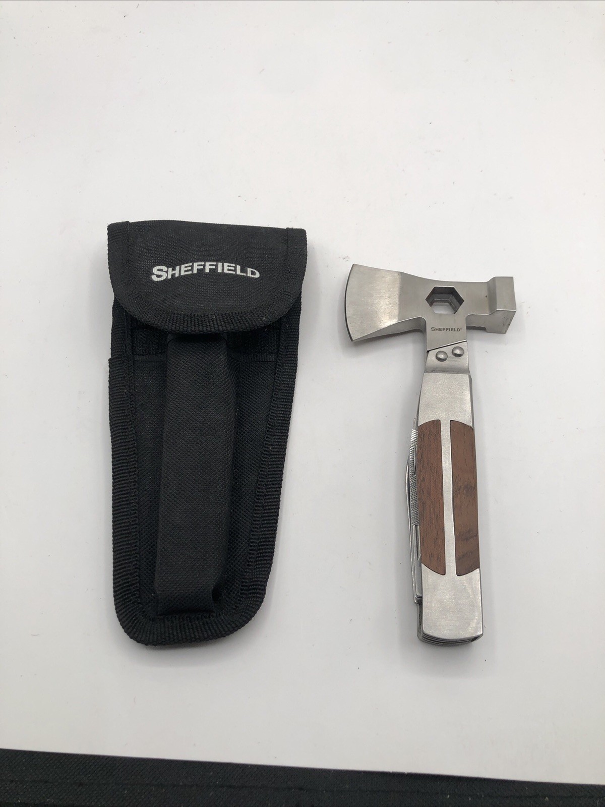 Sheffield Multi Tool Hatchet Axe Folding Knife Saw Blade Stainless with Sheath
