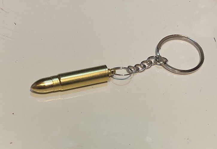 Figural Mini Brass Storage with Screw Out Tiny Spoon Keychain Stealth READ*