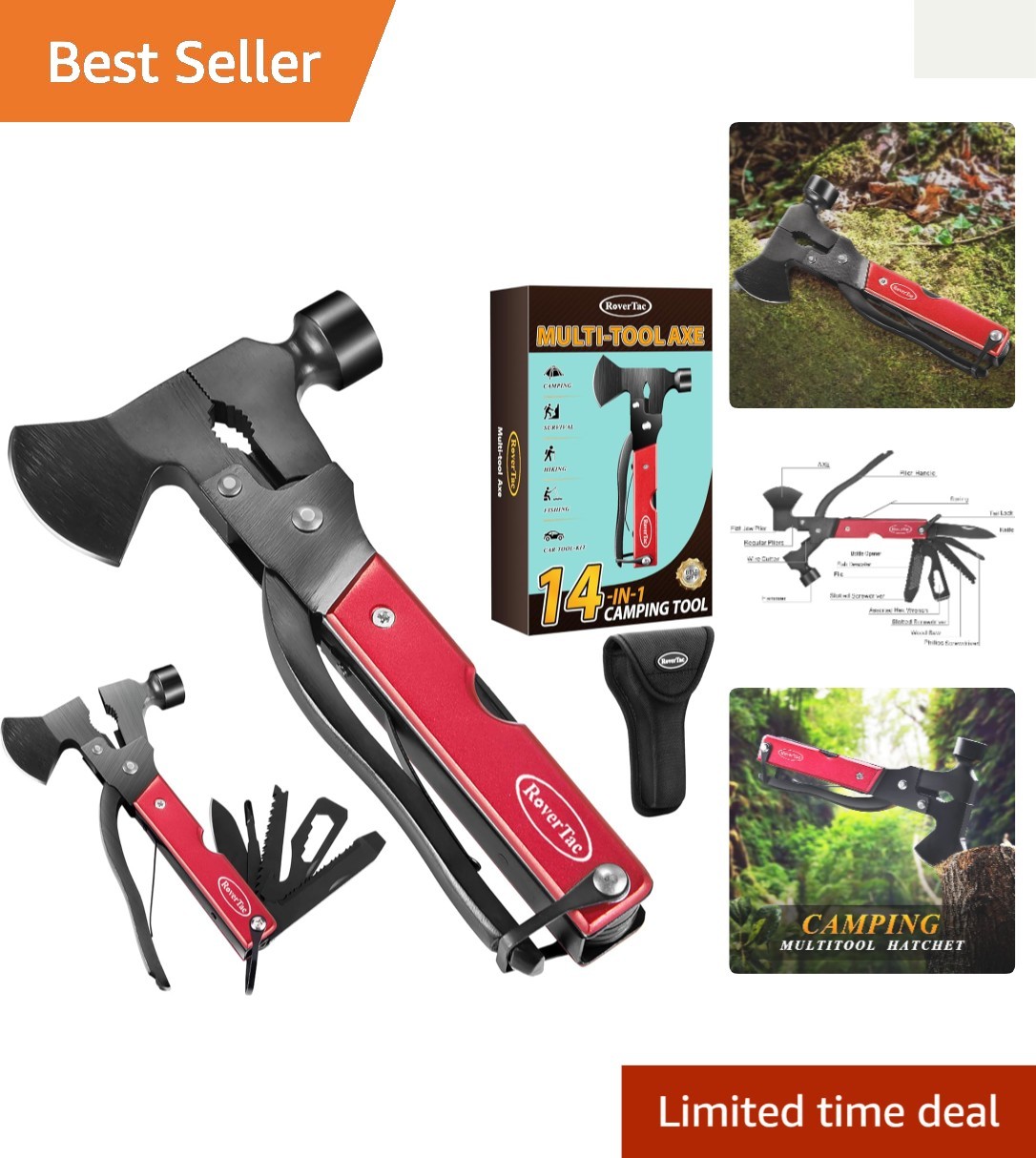 Ultimate 14-in-1 Multitool Axe with Sheath – Perfect Outdoor Gift for Men