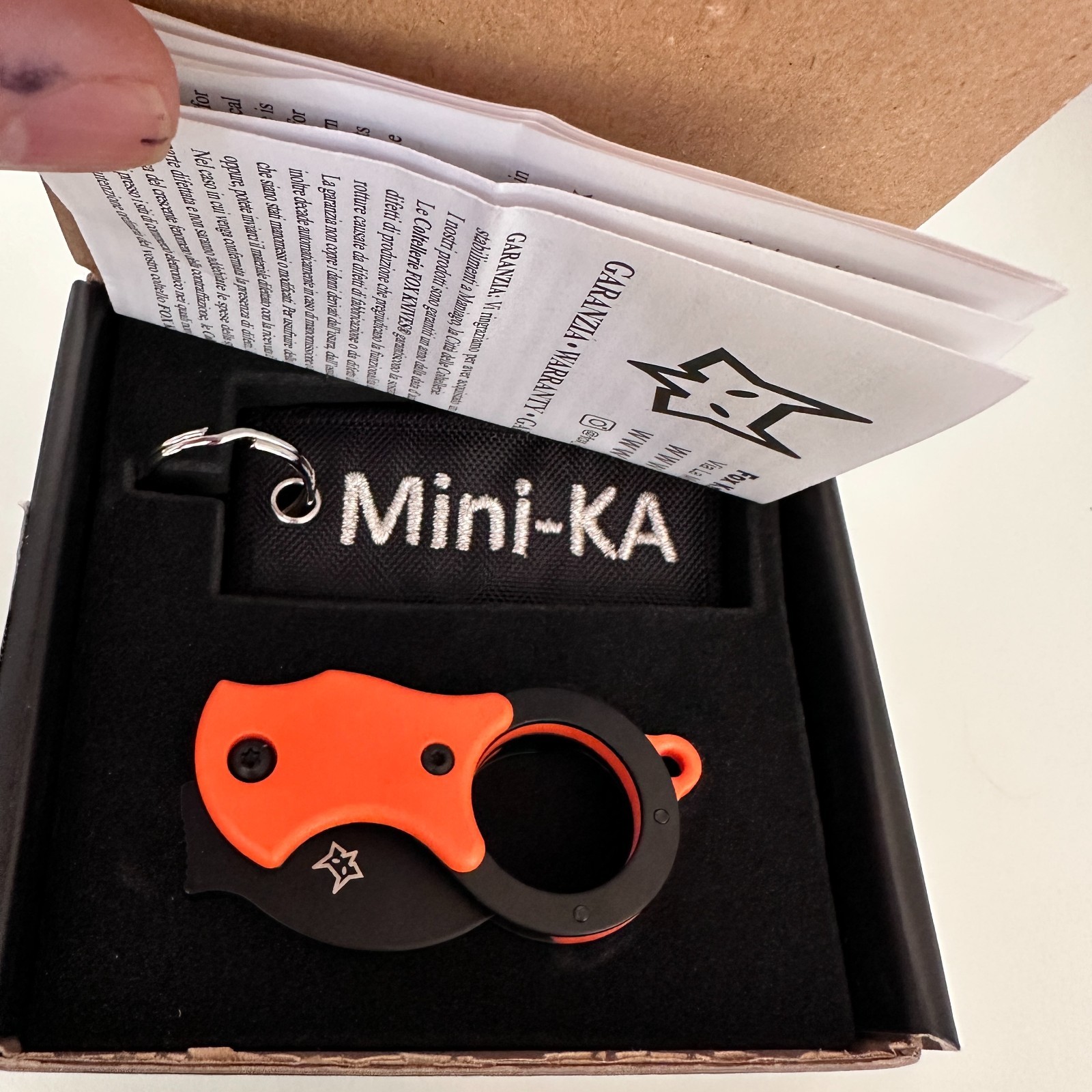 FOX KNIVES Mini-KA Folding FX-535 OB Knife 1″ Black Blade Orange Grip