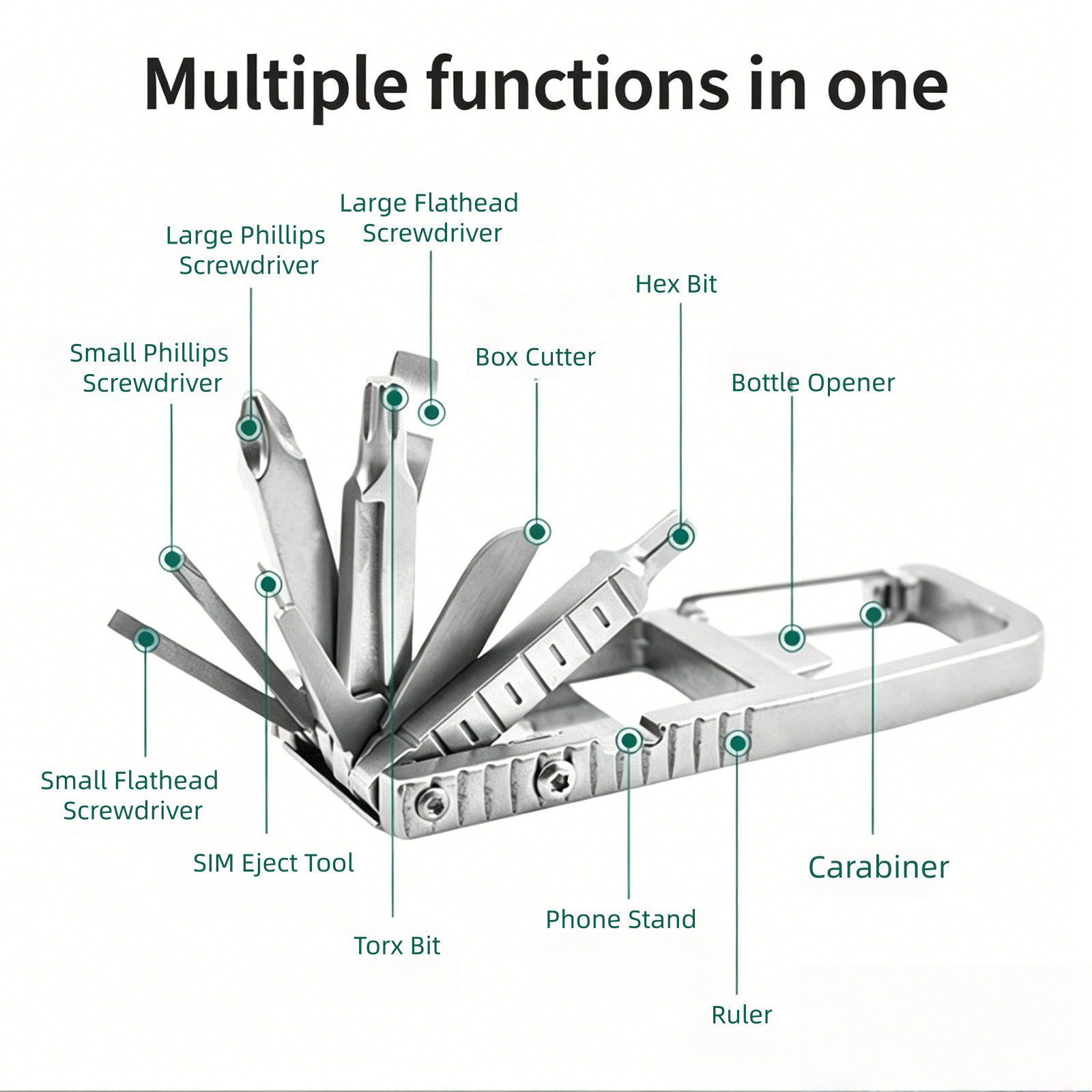 13-in-1 Multitool Keychain, Stainless Steel EDC Pocket Tool with Screwdrivers