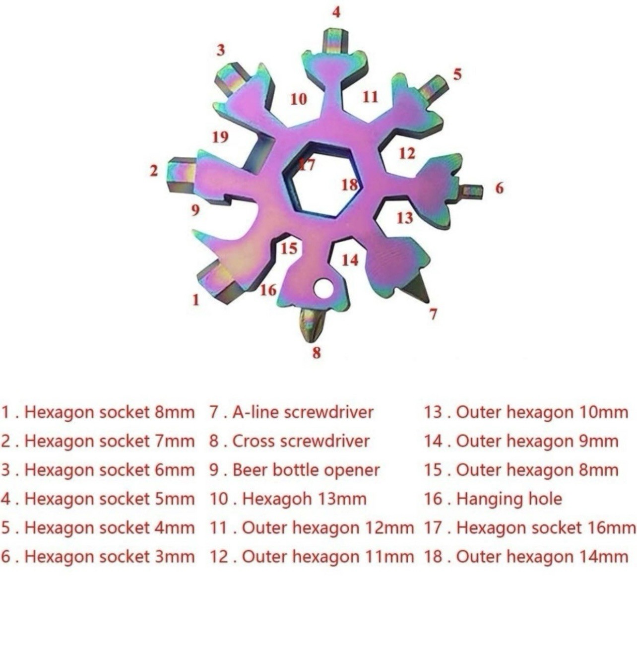 3 Pack 18-In-1 Snowflake Multi Tool Portable Zinc alloy Screwdriver Key Chain