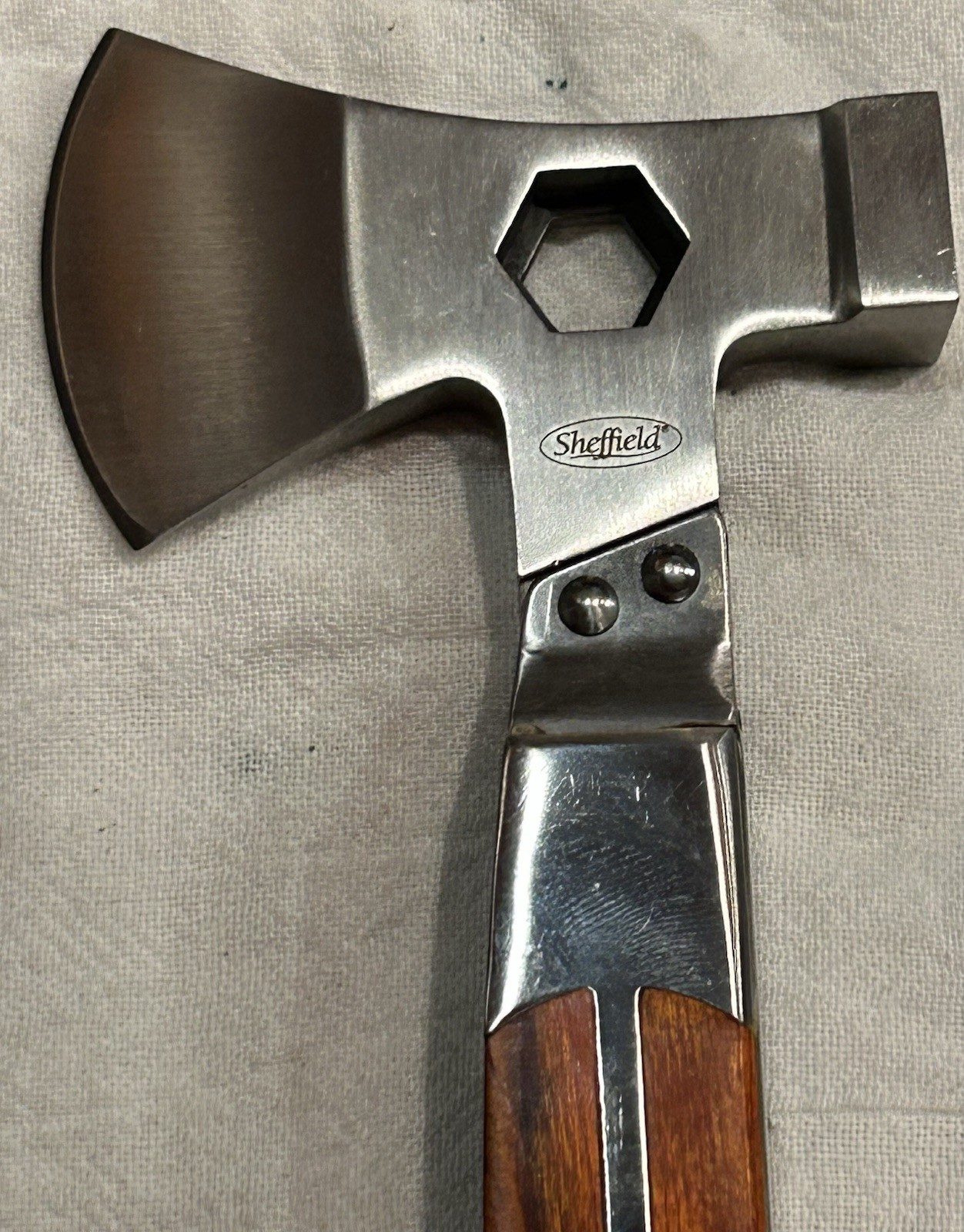 Sheffield Wood Multi Tool Hatchet Axe Screwdriver, saw, etc. Excellent condition
