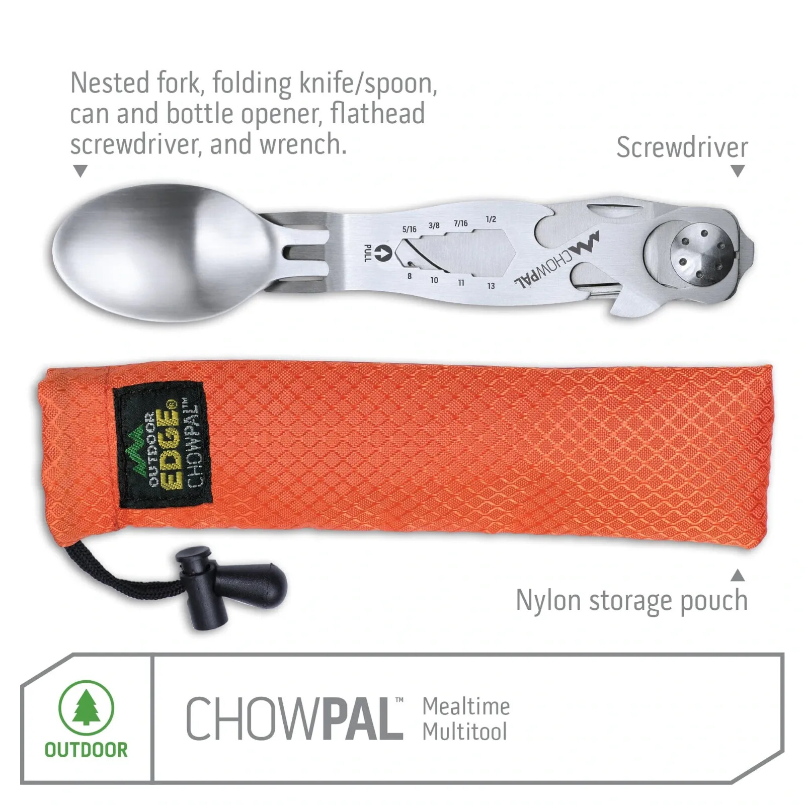 NEW Outdoor Edge ChowPal Mealtime Multitool Fork Spoon Knife Can Opener Chow-Pal
