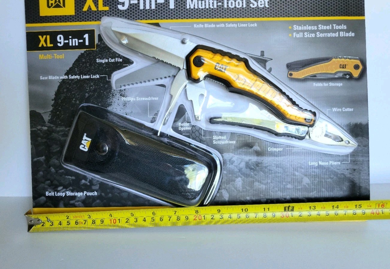 CAT XL 9-in-1 Multi-Tool Set, Stainless Steel. with Belt Loop Storage Pouch 7″