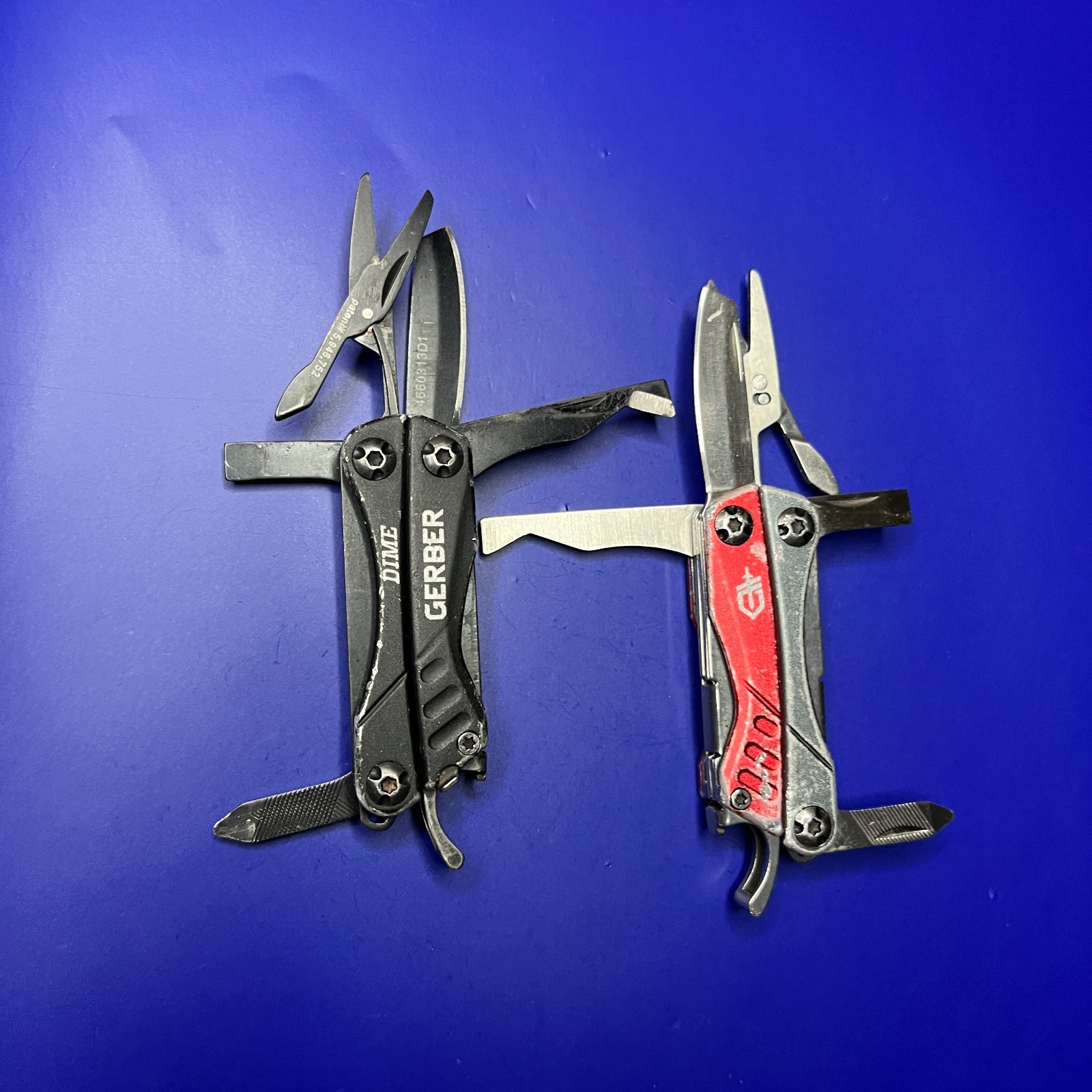 Lot of 2 Gerber Dime Multi-Tools Small Keychain Pliers Knife File Scissors