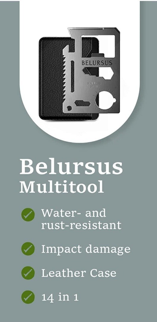 BELURSUS New Multipurpose Wallet Pocket Card – Credit Card Size Tool – 14 Uses