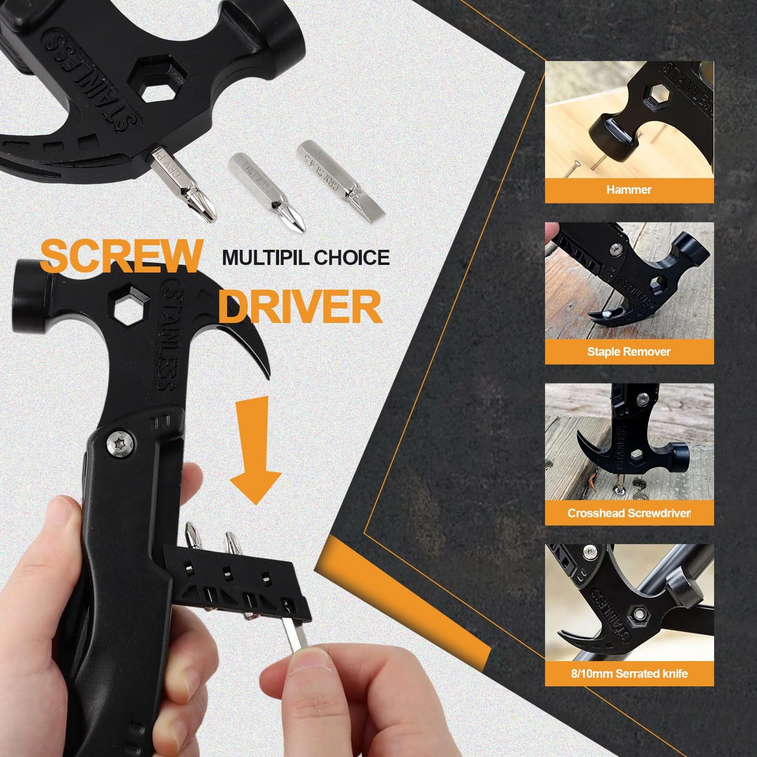 15 in 1 Multitool Hammer Multi Tool Survival Gear Multitool for Men，Survival …