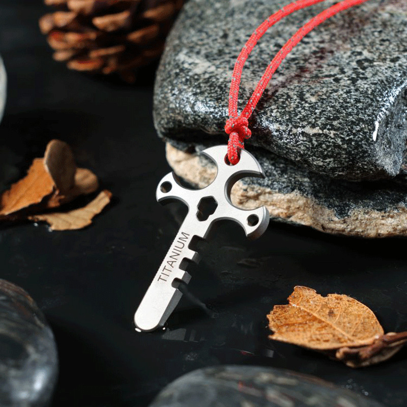 Outdoor Mini Titanium Pendant Necklace Pocket Multi Tools EDC Card Keychain