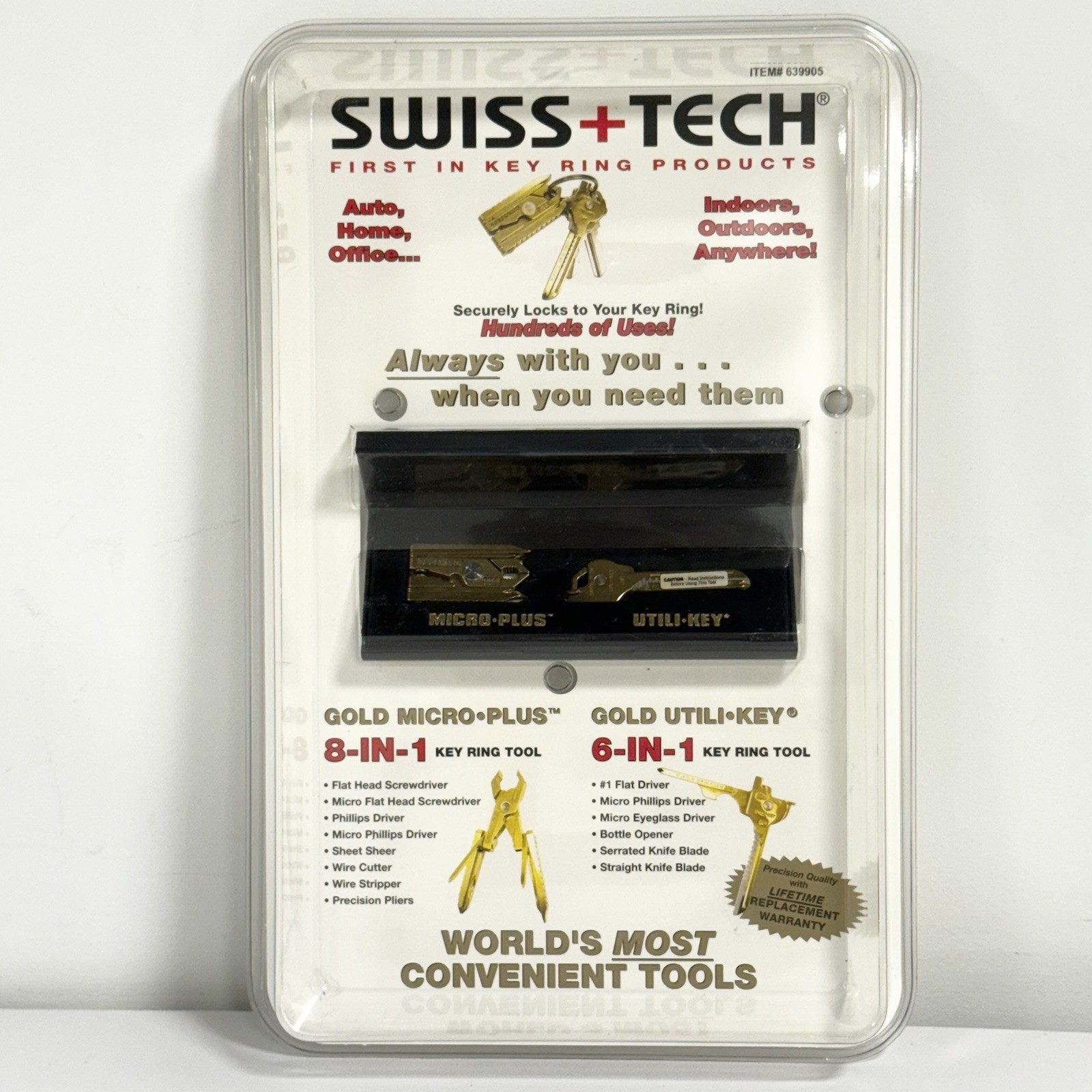 SWISS+TECH Gold Tone Micro-Plus & Utili-Key Ring Multi Tool Set New Sealed NOS