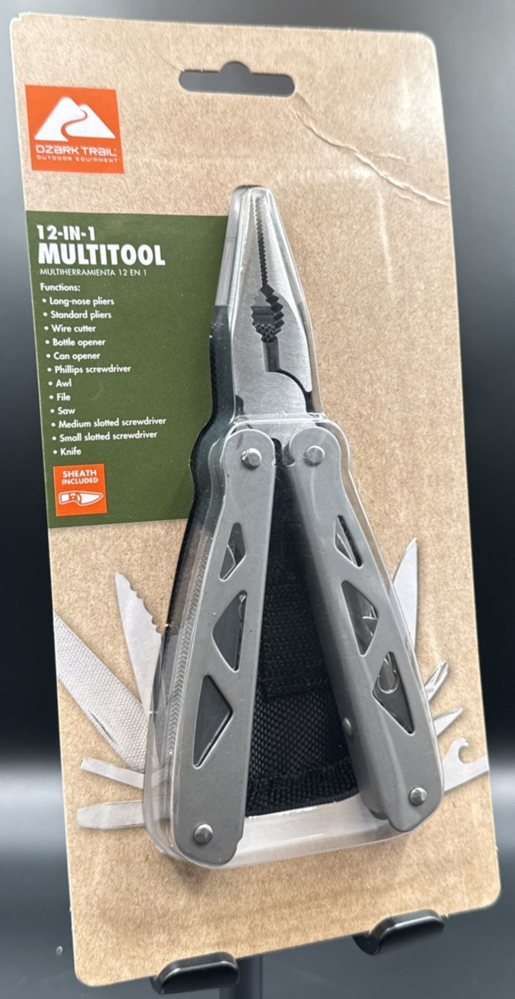 Ozark Trail Multi Tool 12-in-1 Sheath Included Camping Fishing Silver