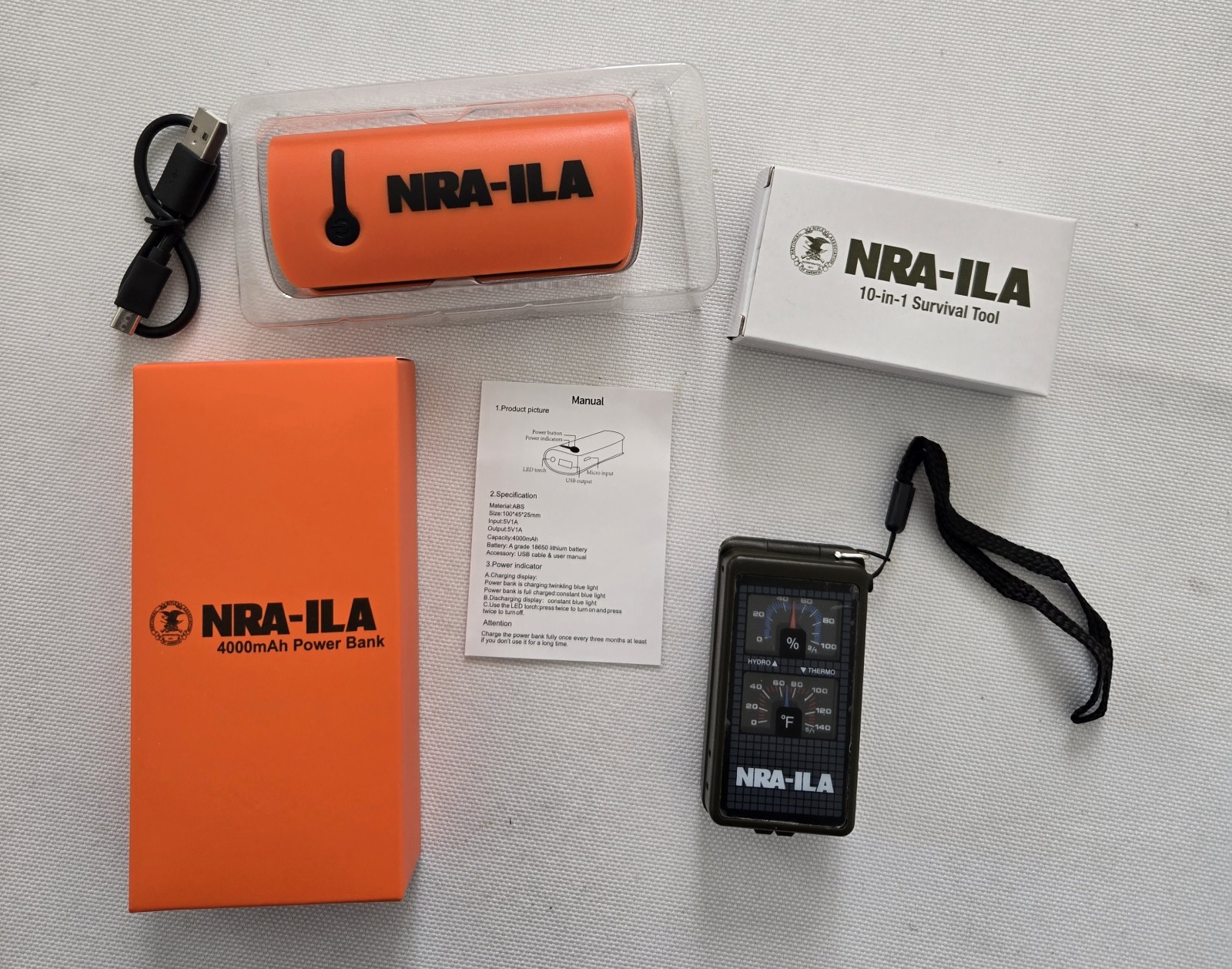 2 Stone River Gear NRA-ILA Items, 10-in-1 Survival Tool + 4000mAh Power Bank