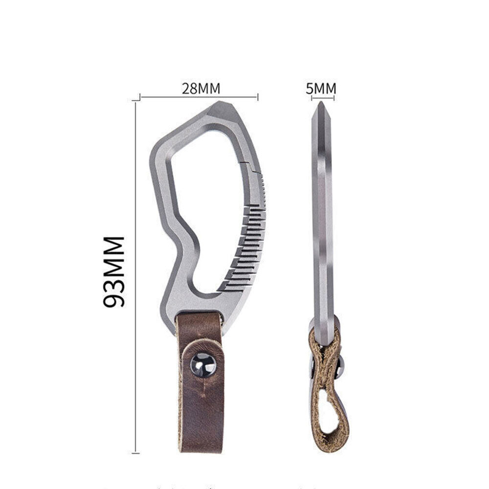Removable Titanium Alloy + Leather Keychain Carabiner Pendant Crowbar EDC Toosl