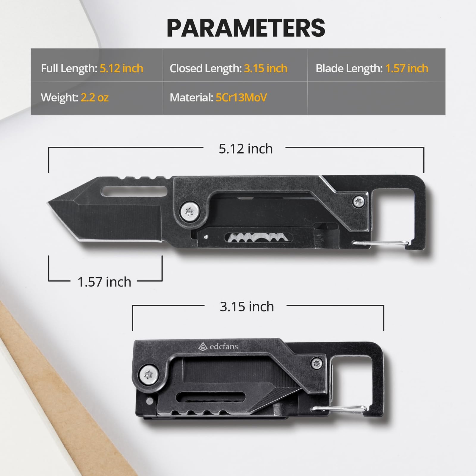 Keychain Knife, Carabiner Multitool, Tanto Pocket Knife with Key Clip, Box Cu…