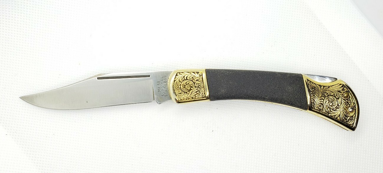 Maxam MX38 Lockback Knife w/ Brass and Rubberized Handle / 4.25″ Closed / Japan