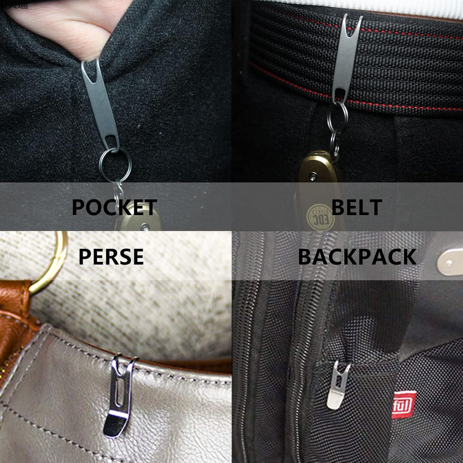 Mini Titanium Alloy Clasp with Key Ring, Outdoor Gear Pocket Suspension Clip Han
