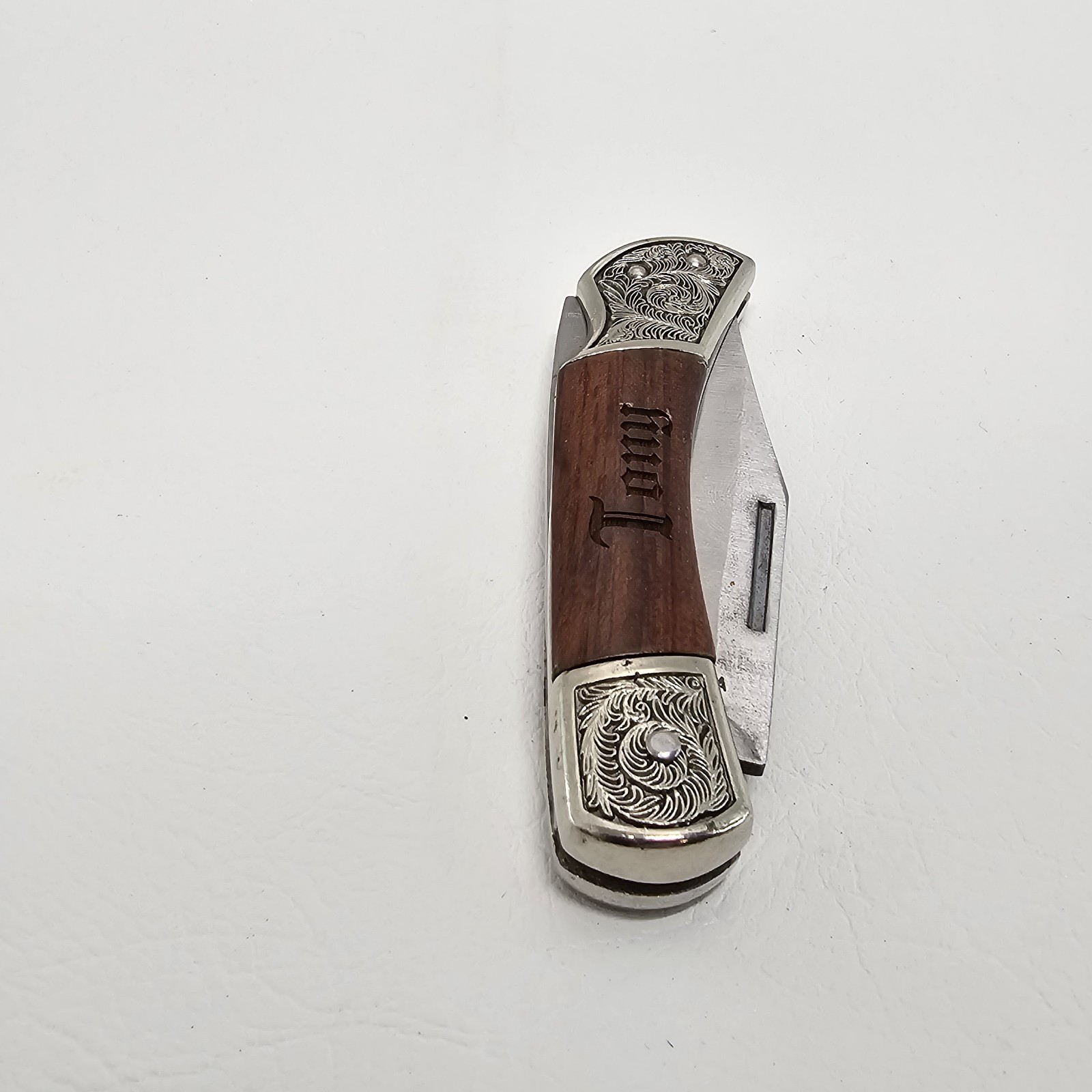 Vintage Folding Pocket Knife “Tony” Engraved Handle – Ornate Bolsters – 7″ Open