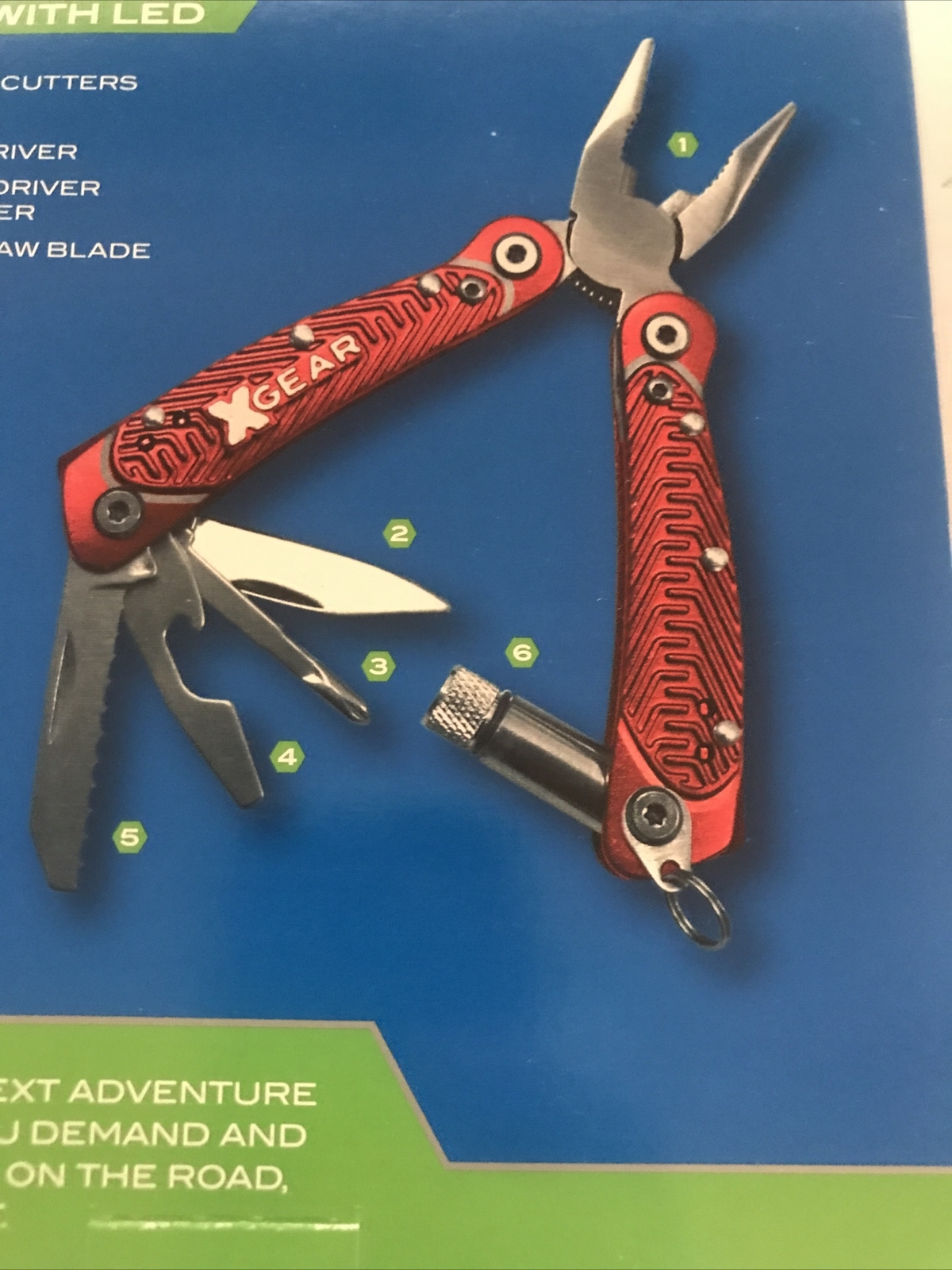 X-Gear 8 Tool Men’s Multi-Function Tool w/Led Light Retails $20 Red (2-PO-112)