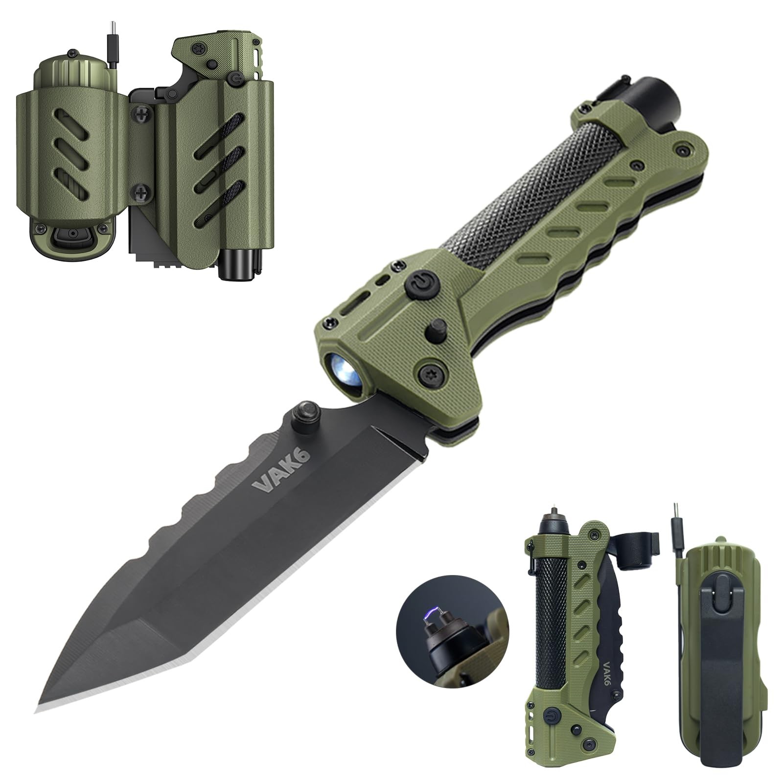 VAK6 Survival Multitool with Folding Knife, LED Flashlight, Pulse Ignition an…