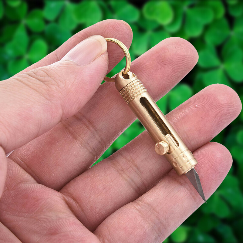 EDC Mini Portable Paper Knife Folding Pocket Keychain Brass Pendant Cutter Blade