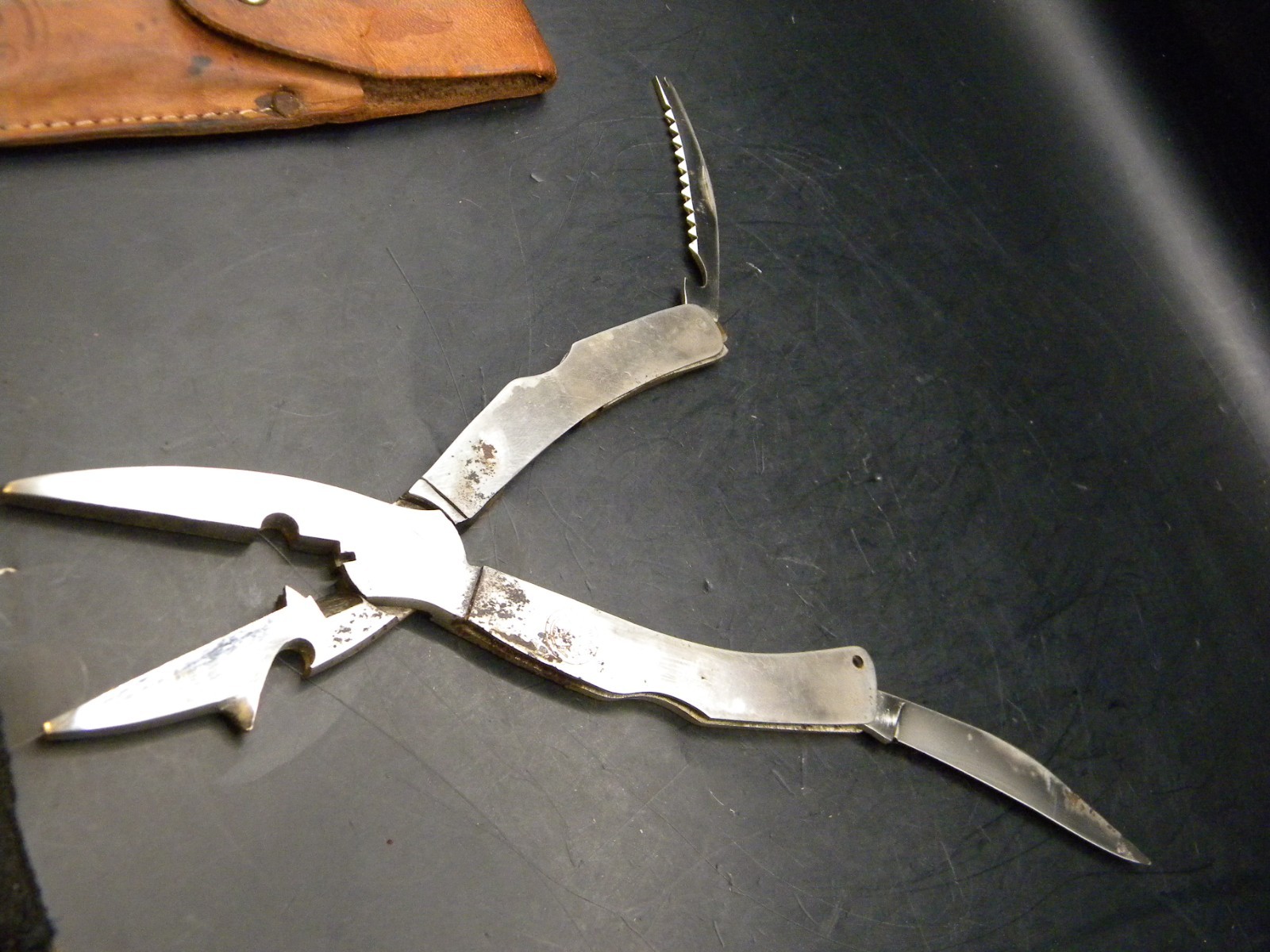Vtg ABC Solingen Germany Stainless Steel Fishing Multi tool w/ Original Sheath
