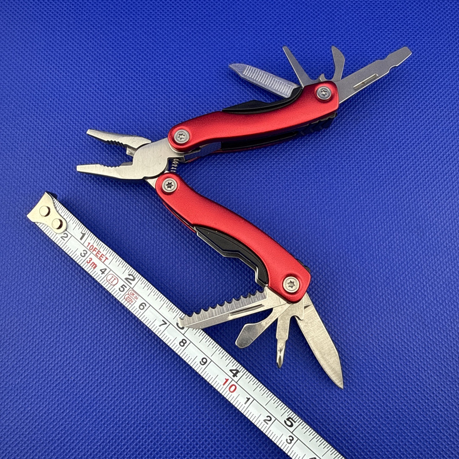 9 Function RED Keychain Pocket Multitool Multi Tool w/ Pliers Knife Screwdriver