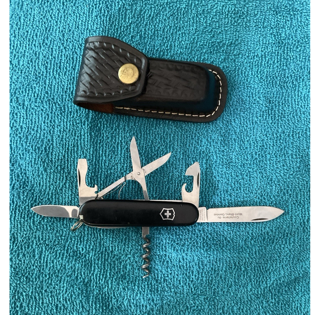 Victorinox Black Multi-Tool Knife 6 Tools Stainless Steel with Leather Sheath