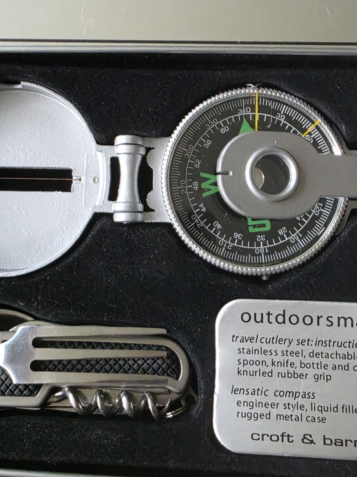 Croft & Barrow Outdoorsman Set Lensatic Compass & Travel Cutlery Multi-Tool Tin