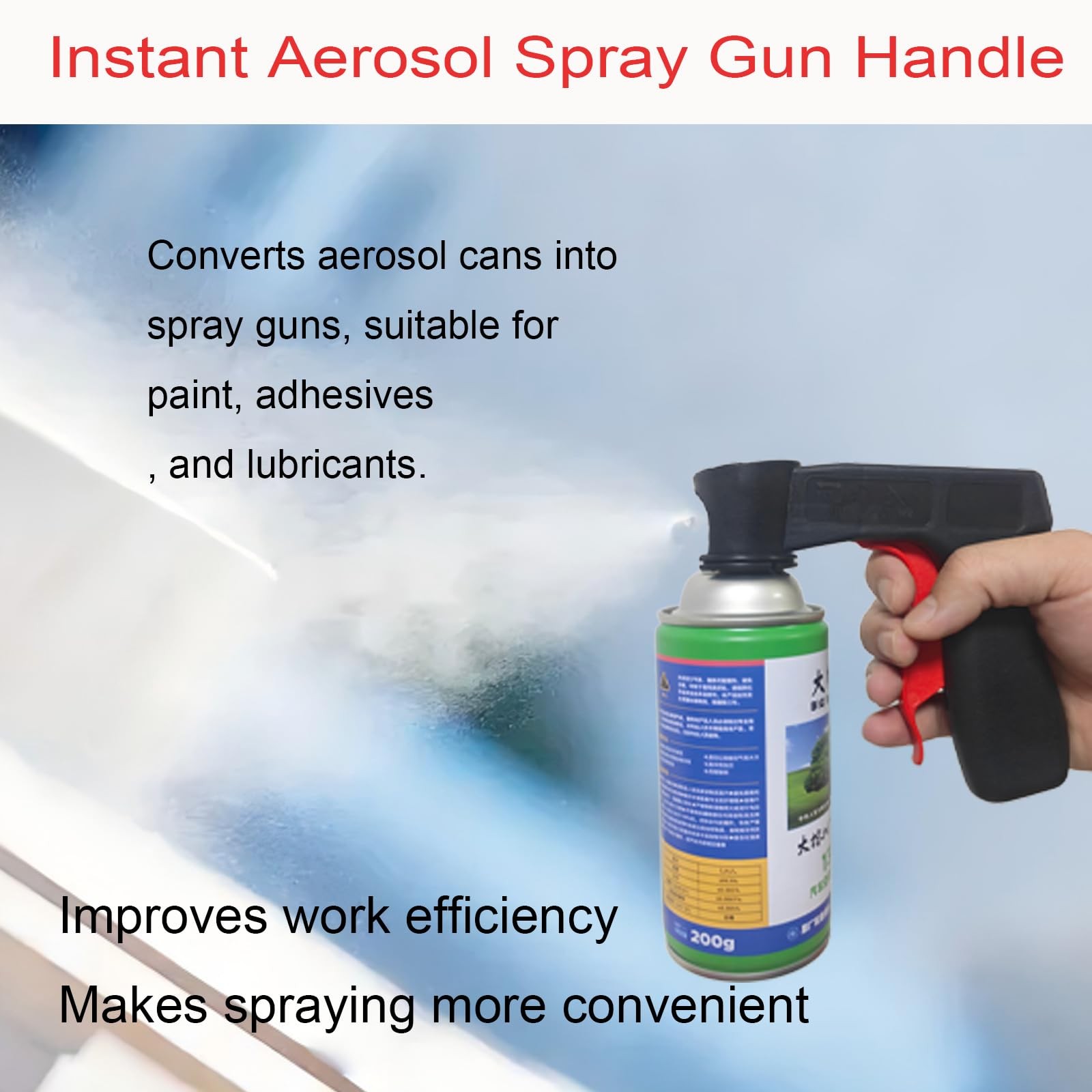 Ready-to-use aerosol trigger handles that convert aerosol cans into spray gun…