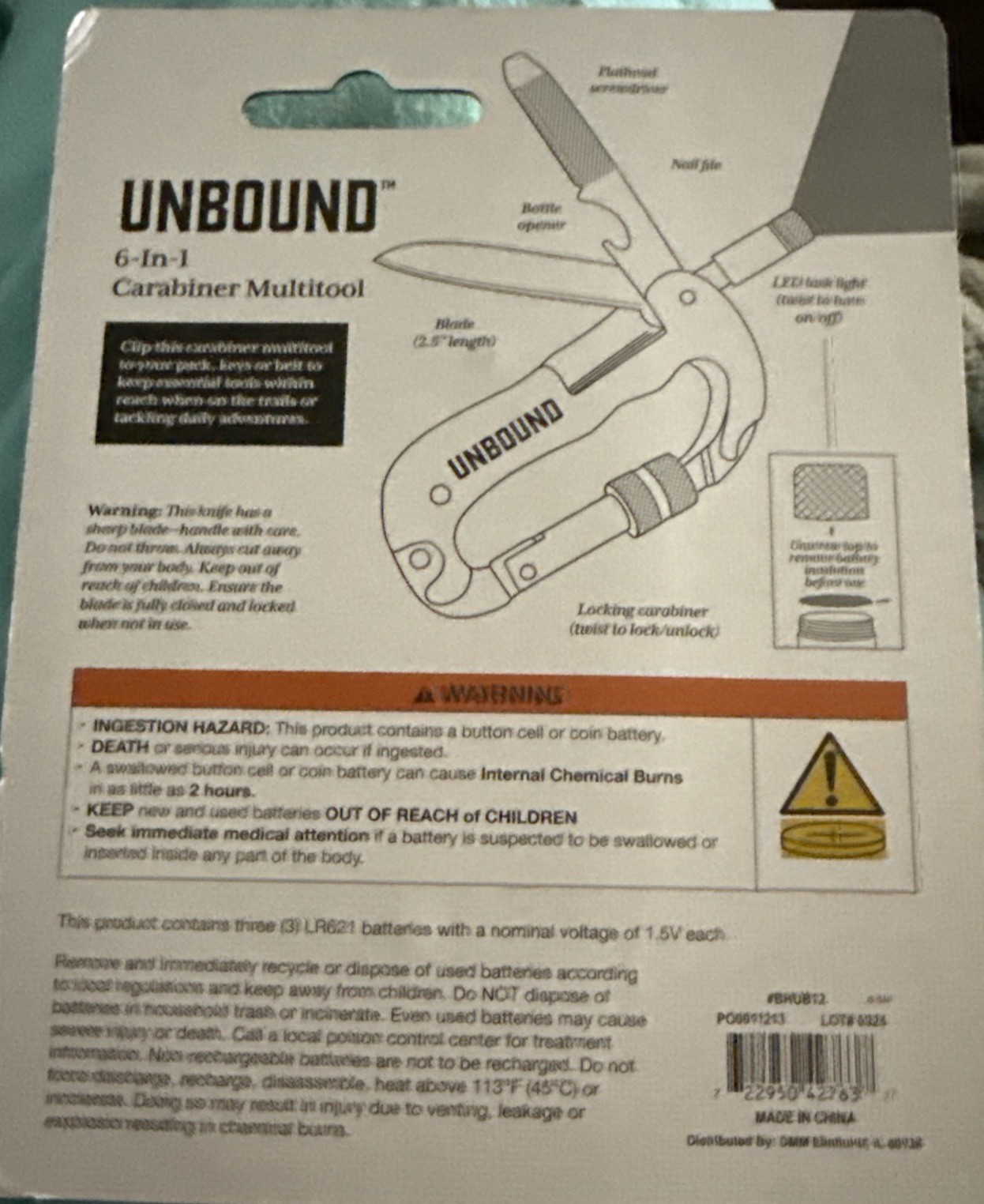 6-in-1 Carabiner Multitool (Black) SEALED. See Photos