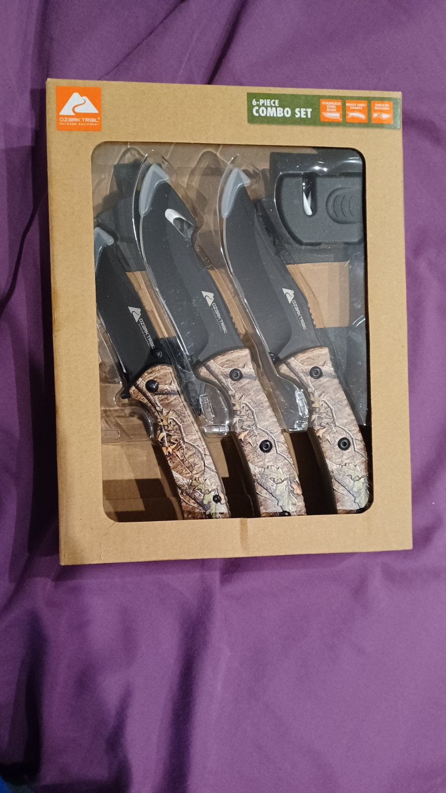 Ozark Trail 6 Piece Combo Knife Set 8.25 inches Fixed Blade & Gut Hook NEW
