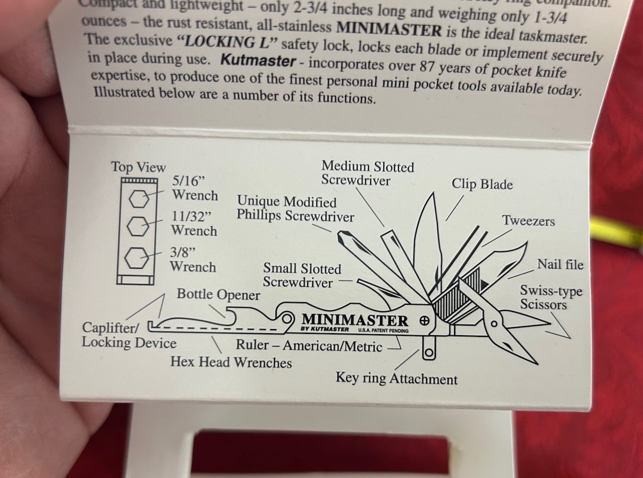 Vintage Kutmaster Minimaster Tool Knife USA Mini Multitool NIB