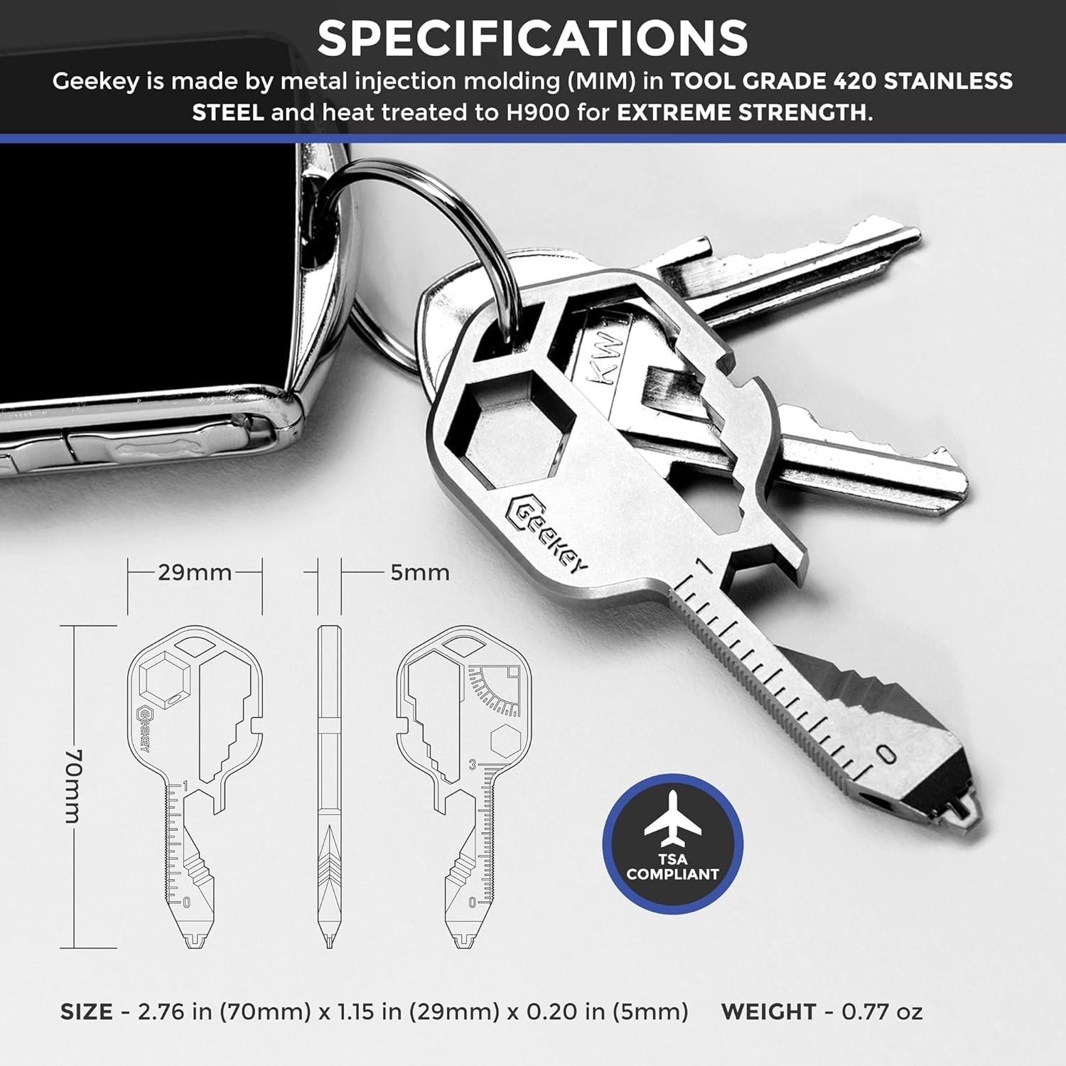 Keychain Multitool with 16 Functions, Bottle Opener, EDC Keychain, Multitool