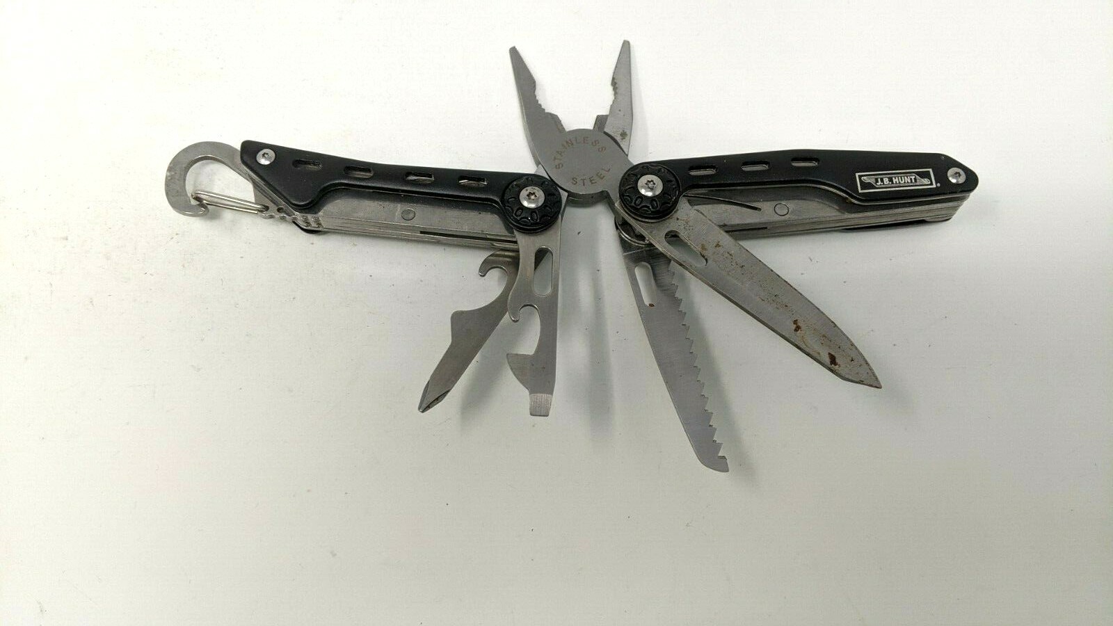 12 In 1 Multi Tool Camping With Carabiner Pliers Wire Cutter Saw Bottle Opener