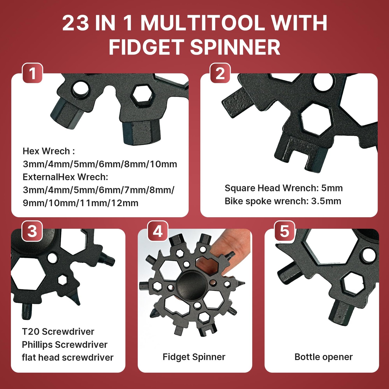Snowflake Multi-Tool with Fidget Spinner — 23-in-1 Pocket Tool | Hex Wrenches…