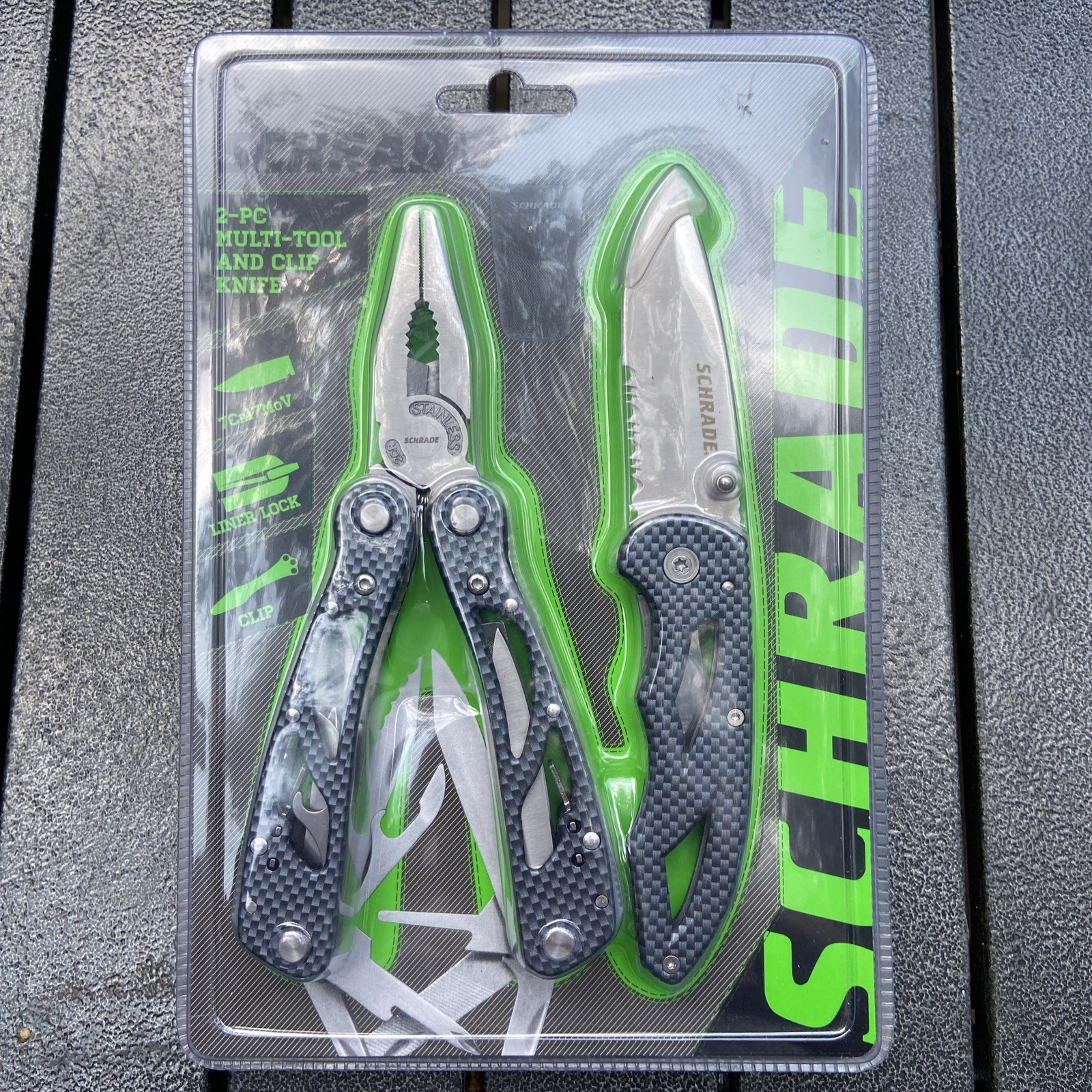 Schrade Tough Tool Black 7-in-1 Pocket Multi Tool w/ Nylon Sheath and clip knife