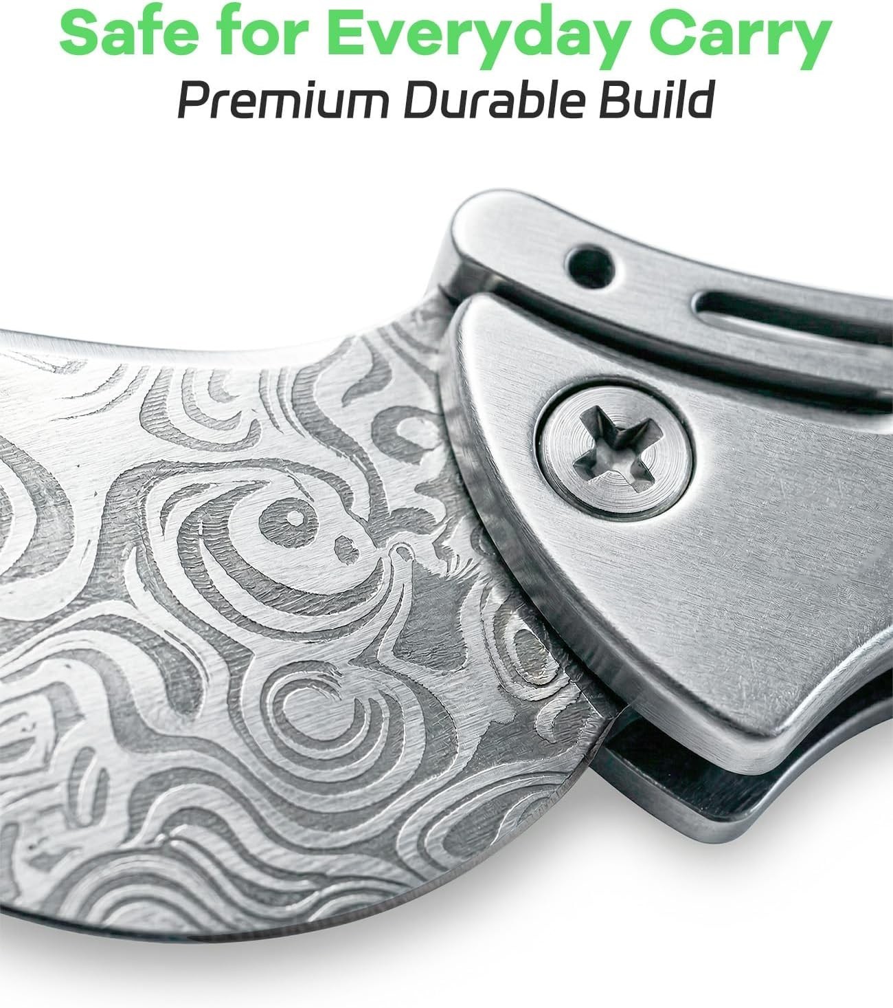 Mini Coin Keychain Tool Titanium Compact Bottle Opener & EDC Cutter Damascus