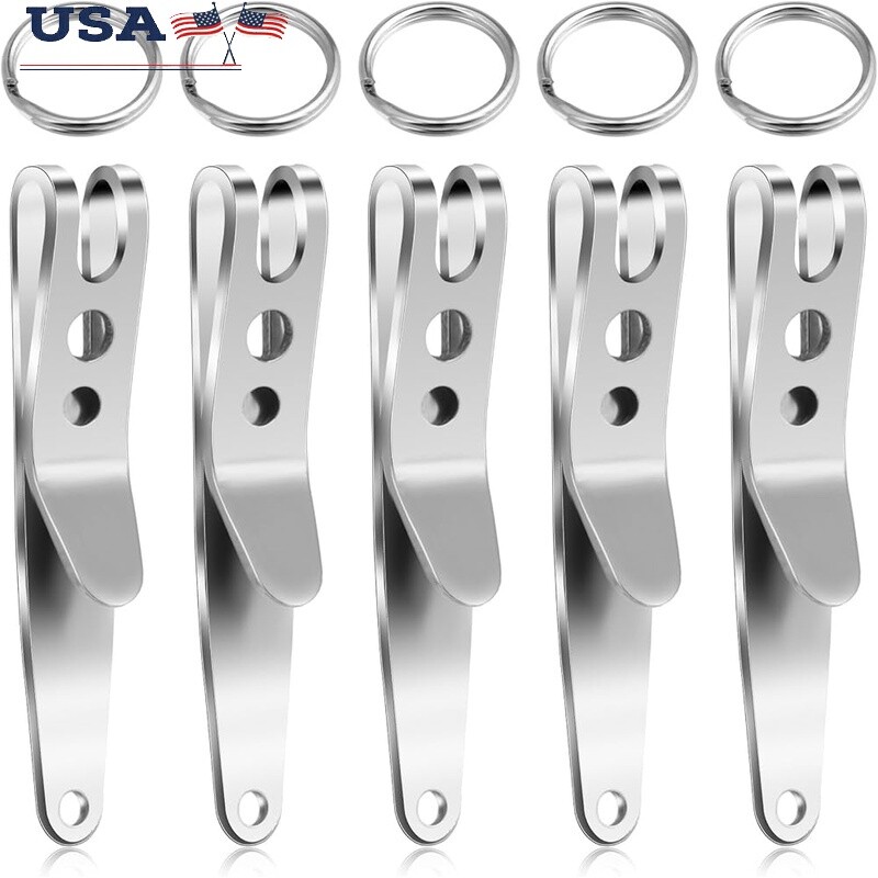 5 Pack Heavy Duty Stainless Steel Pocket Clip Keychain Multi-purpose Tool Clips