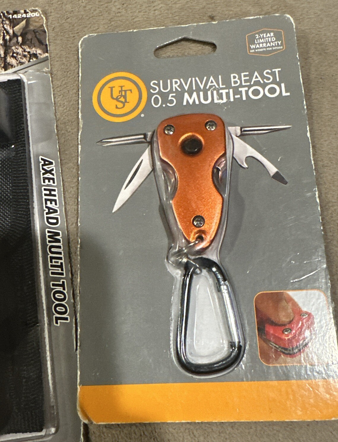 Mossy Oak Mini AXE & Hammer Multi Tool w/ Belt Case 6-1/4” + Survival Beast 0.5