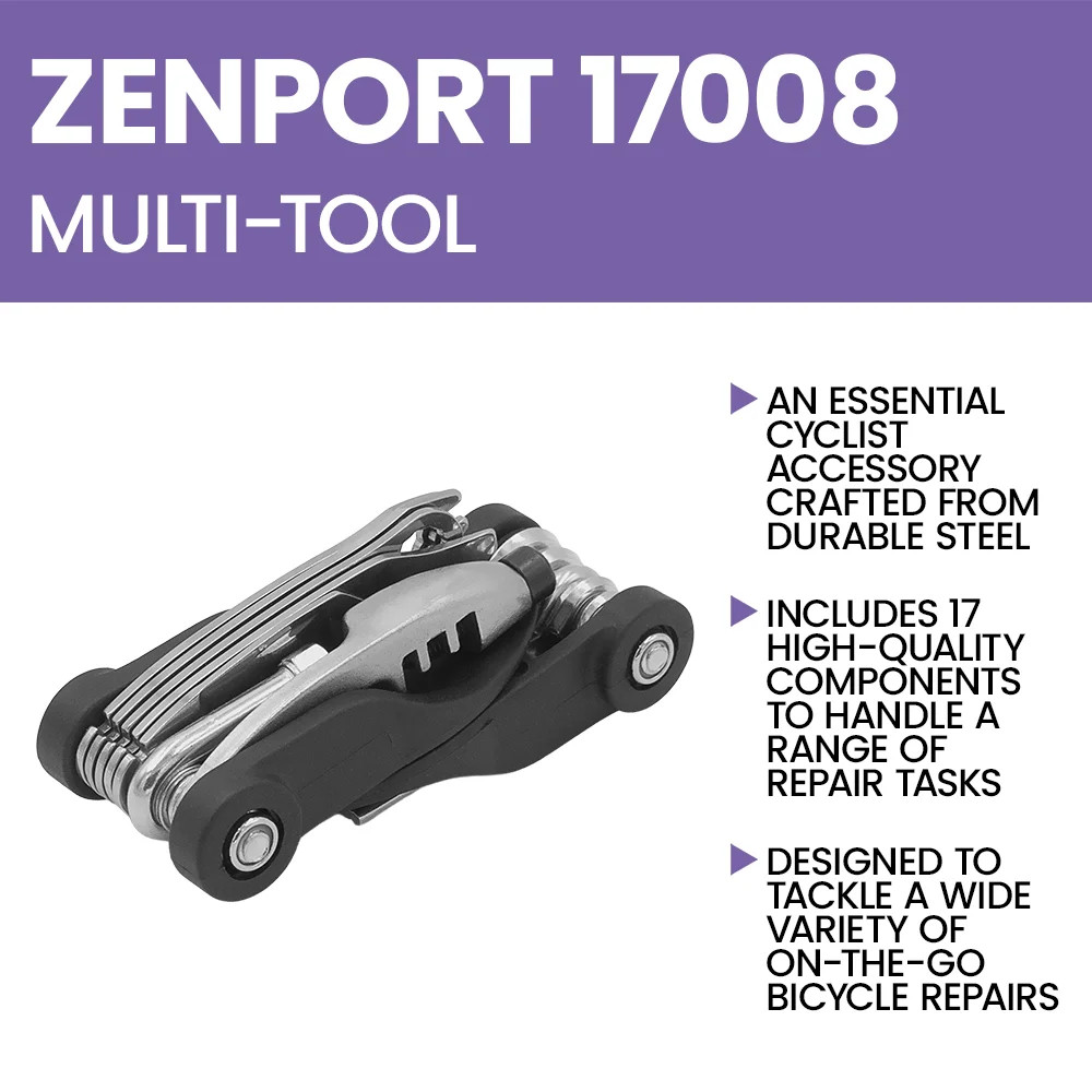 Zenport 17008 17-Function Bicycle Multi-Tool, Black/Silver