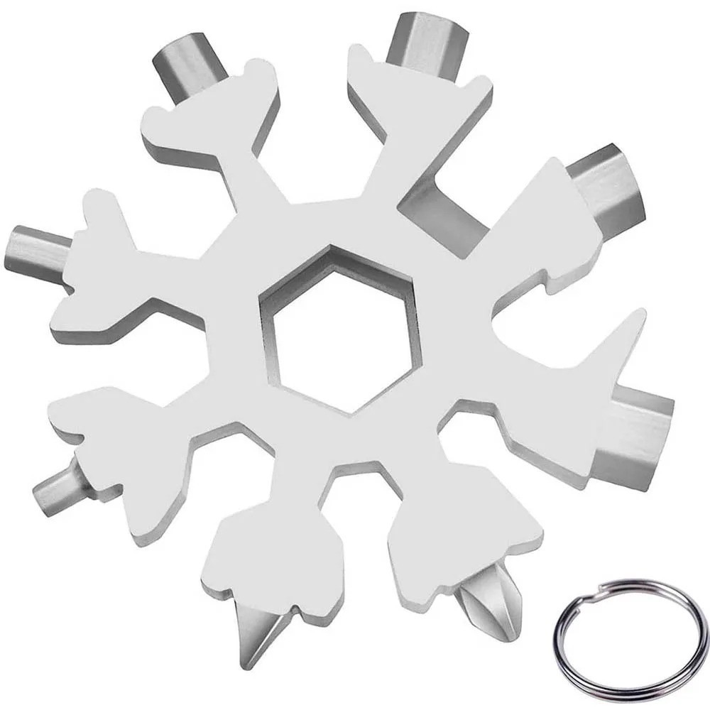18-in-1 Snowflake Multi-Tool Carbon Steel Pocket Keychain Screwdriver Wrench