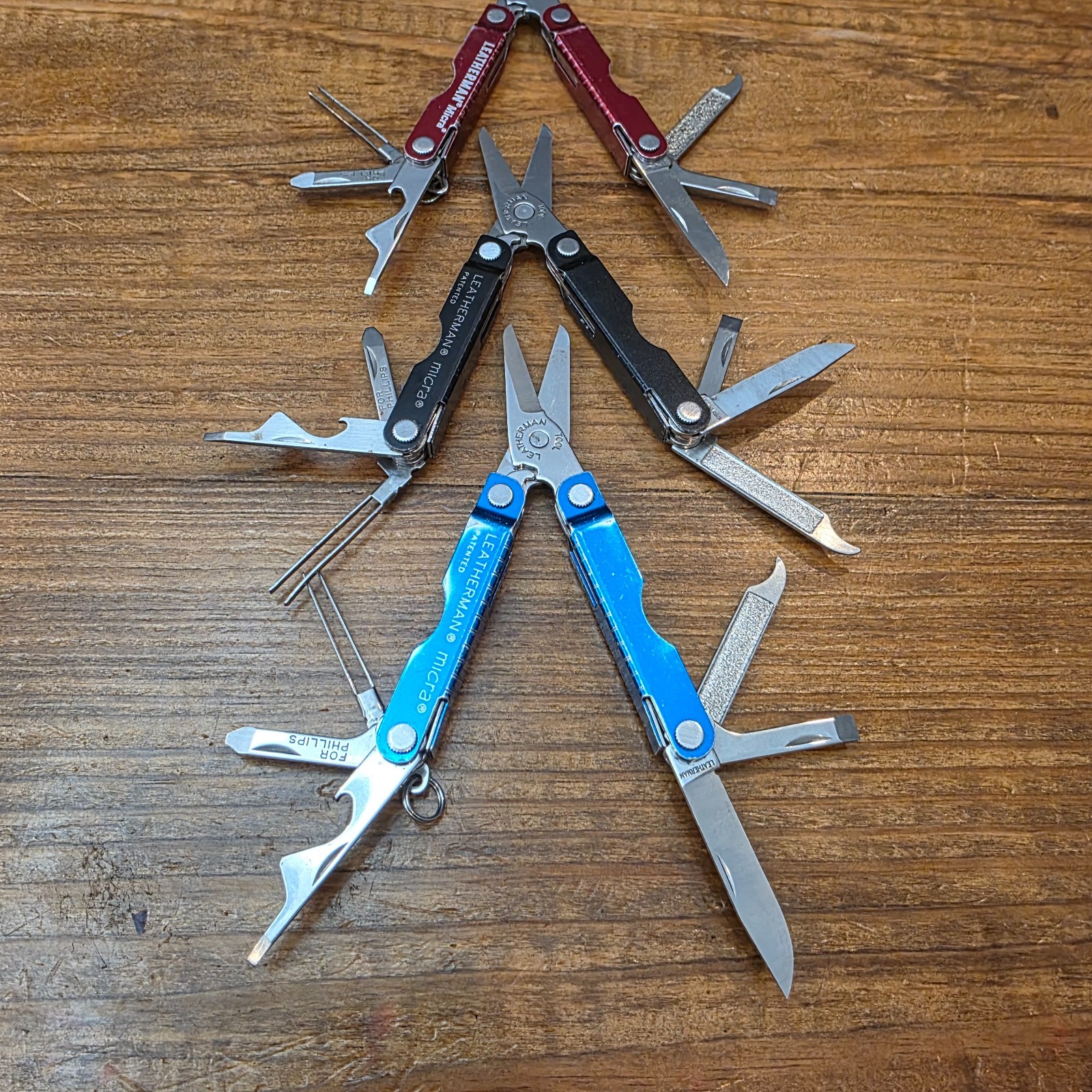 Leatherman MICRA Multi-Tool – Stainless Steel – Lot of 3 – Colors Blue Black Red