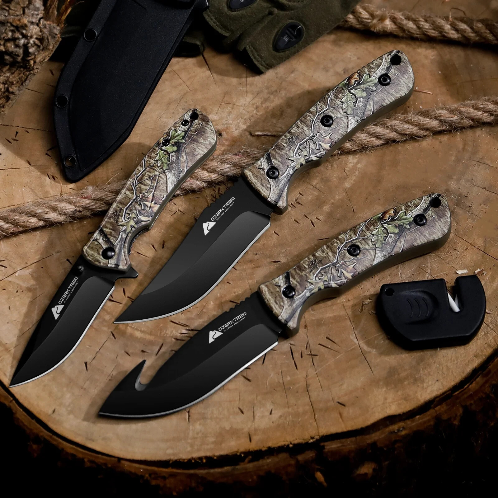 Ozark Trail 6 Pieces Hunting Knives Set 8.25 inch Fixed Blade Knife Manual Open