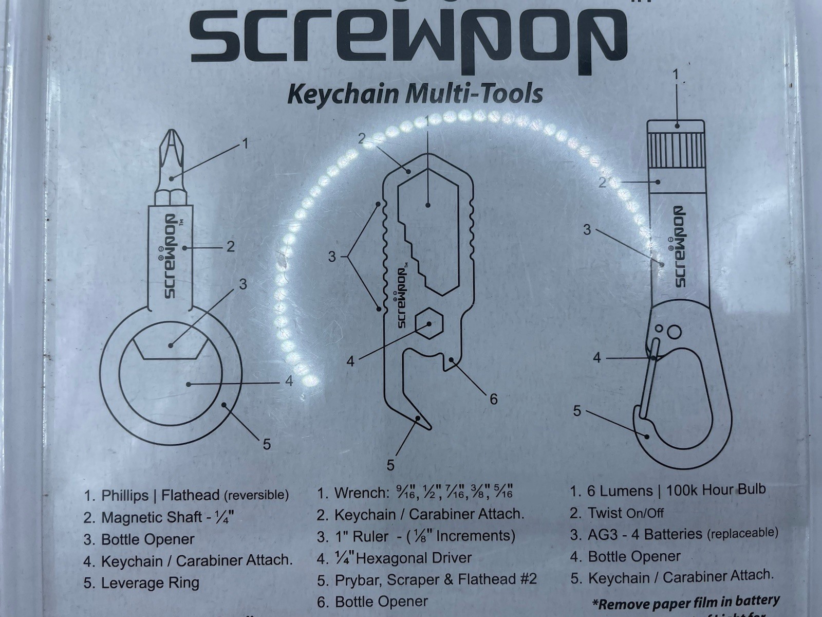 New SCREWPOP 3pc Keychain Multi Tool Flashlight NITE IZE DoohicKey CLIPKEY EDC