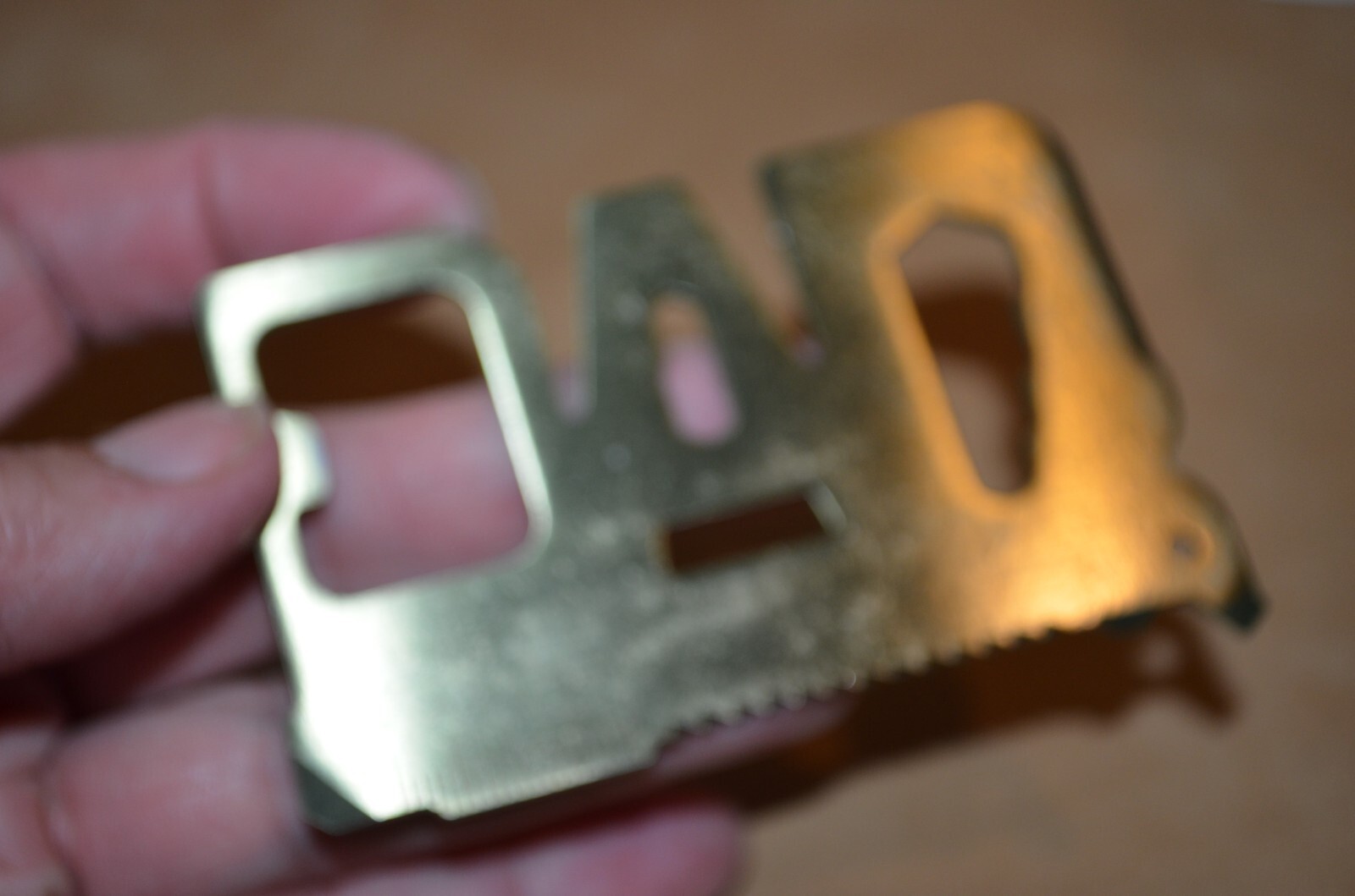 Wallet Size Multi Survival Tool Metal Thin Larger Size, Gold Tone Hunting Camp
