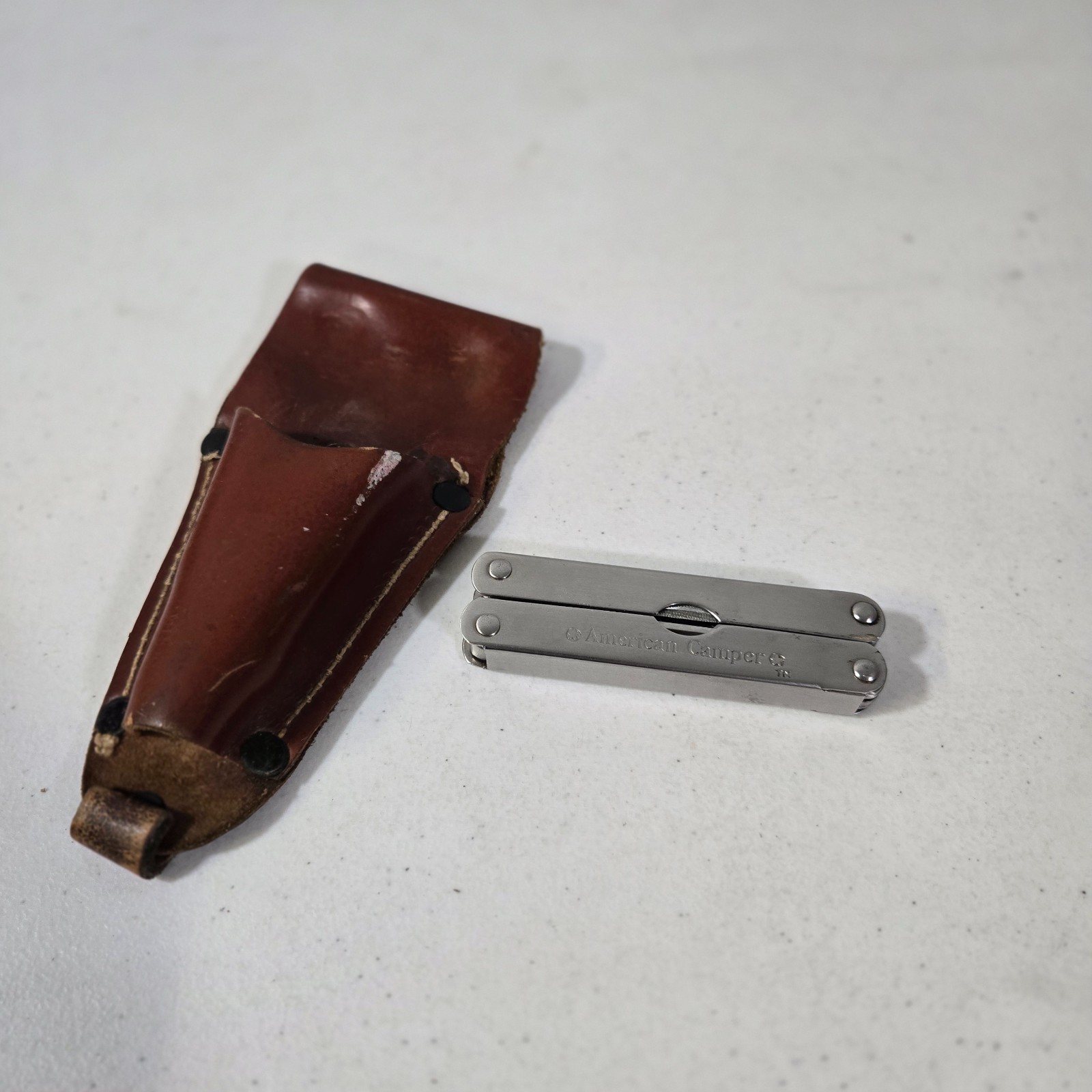 Vintage American Camper Multitool Stainless Steel Pocket Plier Knife Leather She