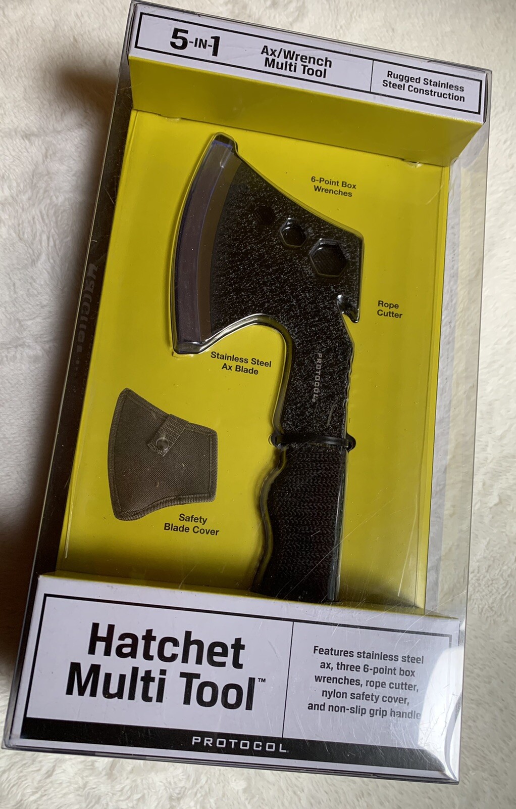 Protocol Hatchet Multi Tool Stainless Steel Ax, Rope Cutter, Non-slip Grip Handl
